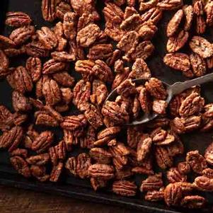 candies pecans on pan made with Wind & Willow pecan mix